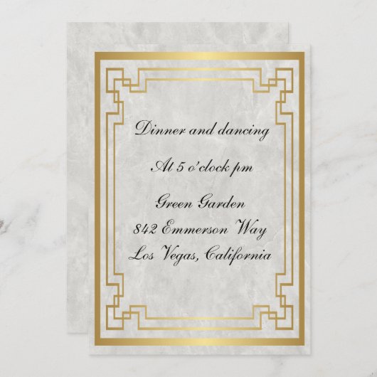 Goud Geometrisch Wit Marmer Bruiloft Receptie Kaar Kaart (Voorkant / Achterkant)
