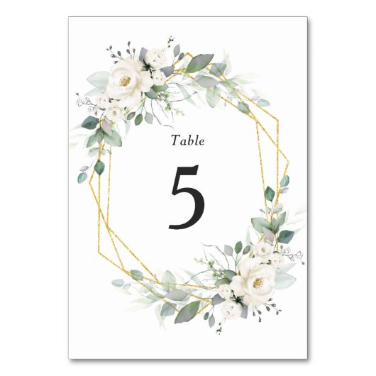 Goud geometrisch witte flora van trouwlijstnummer kaart (Achterkant)