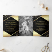 Goud Geometrisch Zwart Marmer Foto Bruiloft Drieluik Uitnodiging (Binnen)