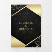 Goud Geometrisch Zwart Marmer Foto Bruiloft Drieluik Uitnodiging (Cover)