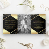 Goud Geometrisch Zwart Marmer Foto Bruiloft Drieluik Uitnodiging