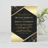 Goud Geometrisch Zwart Marmer Foto Bruiloft Kaart (Staand voorkant)