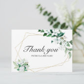 Goud Geometrische Bloemen Groen Bruiloft Dank u RSVP Kaartje (Staand voorkant)