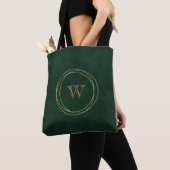 Goud geometrische cirkels Groene monogram Faux-led Tote Bag (Dichtbij)