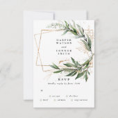 Goud Geometrische Eucalyptus Elegant Greenery Sage RSVP Kaartje (Voorkant)