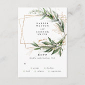 Goud Geometrische Eucalyptus Elegant Greenery Sage RSVP Kaartje (Voorkant)