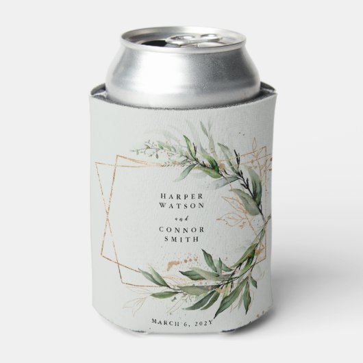 Goud Geometrische Eucalyptus Elegant Mos Bruiloft Blikjeskoeler (Blikje Voorkant)