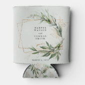 Goud Geometrische Eucalyptus Elegant Mos Bruiloft Blikjeskoeler (Voorkant)