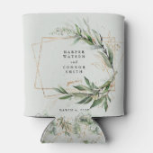 Goud Geometrische Eucalyptus Elegant Mos Bruiloft Blikjeskoeler (Achterkant)