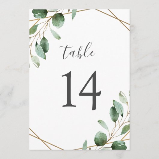 Goud geometrische Eucalyptus Greenery Table Number (Achterkant)