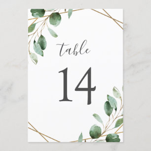 Goud geometrische Eucalyptus Greenery Table Number