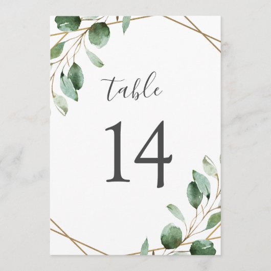 Goud geometrische Eucalyptus Greenery Table Number (Voorkant)