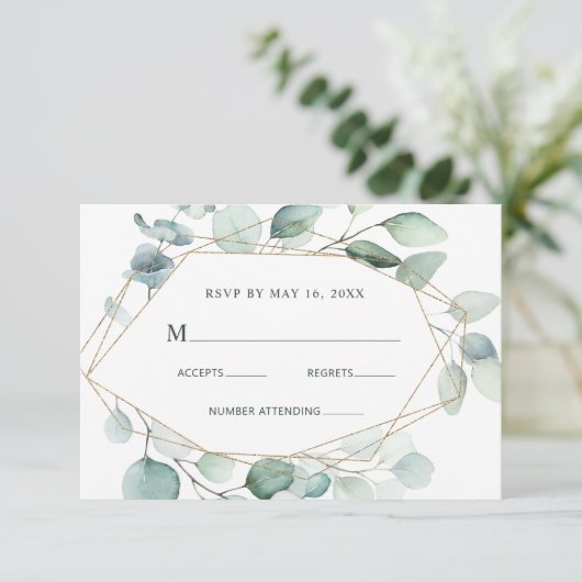 Goud Geometrische groen Bladerdeken Bruiloft RSVP  (Staand voorkant)