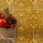 Goud Geometrische Symmetrische Bloemen en Blad Mot Tegeltje<br><div class="desc">Deze keramische tegel heeft een complex en gedetailleerd ontwerp dat zowel boeiend als elegant is. De tegel heeft een warme gouden tint als basiskleur, die sierlijk wordt gecontrasteerd door ingewikkelde donkere contouren. Deze contouren vormen een symmetrisch patroon van bloemmotieven en bladmotieven die gelijkmatig over de tegel zijn verspreid, gespiegeld langs...</div>