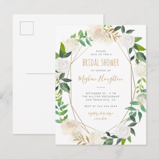 Goud Geometrische Waterverf Floral Vrijgezellenfee Uitnodiging Briefkaart (Voorkant / Achterkant)