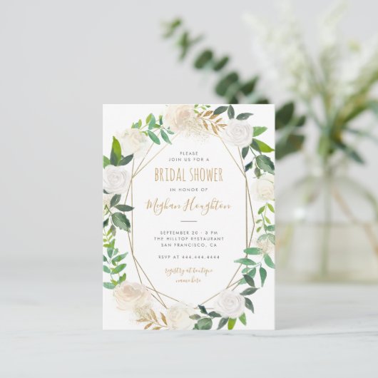 Goud Geometrische Waterverf Floral Vrijgezellenfee Uitnodiging Briefkaart (Staand voorkant)