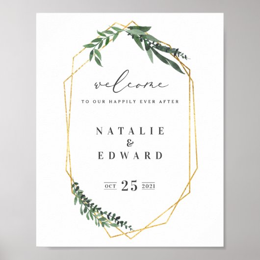 Goud Geometrische waterverf groen Poster (Voorkant)