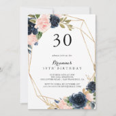 Goud Geometrische Winter Bloemen 30e Verjaardagsfe Kaart (Voorkant)