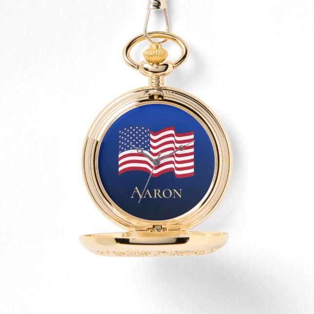 Goud Gepersonaliseerd Amerikaans Flag Pocket Watch Horloge (Voorkant)