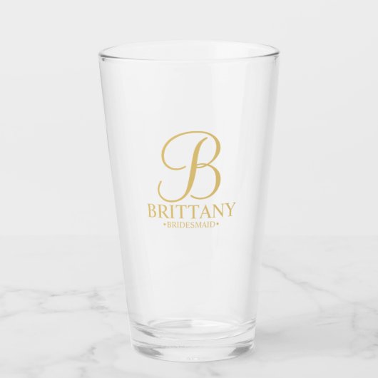Goud Gepersonaliseerd Monogram en Naam Bruidsmeisj Glas (Voorkant)