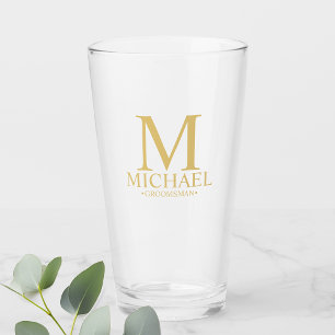 Goud Gepersonaliseerd Monogram en Naam Groomsman Glas