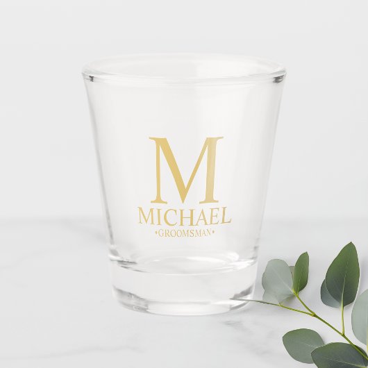 Goud Gepersonaliseerd Monogram en Naam Groomsman Shot Glas