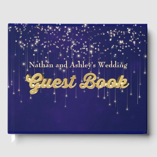 Goud Gepersonaliseerde Fairy Lights Bruiloft Gastenboek (Voorkant)
