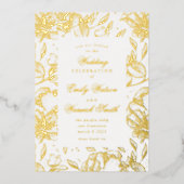 Goud geperst Elegant Hand Drawn Floral Wedding Folie Uitnodiging (Voorkant)
