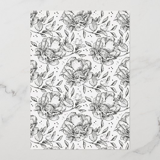 Goud geperst Elegant Hand Drawn Floral Wedding Folie Uitnodiging (Achterkant)