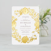 Goud geperst ventilatorkruid folie uitnodiging (Staand Voorkant)
