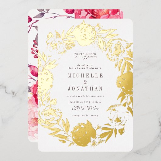 Goud geperst ventilatorkruid folie uitnodiging (Voorkant / Achterkant)