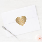 Goud geprägd uitziend damastpatroon hart sticker (Envelop)