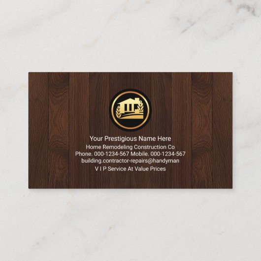 Goud gereedschap op hout visitekaartje (Achterkant)