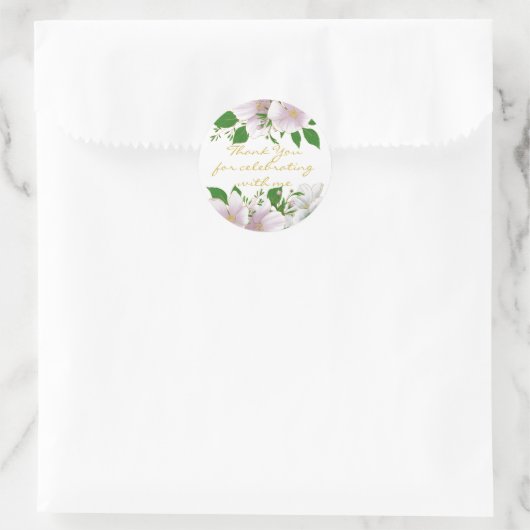 Goud geschetst elegante roze bloemenbruiloft ronde sticker (Tas)