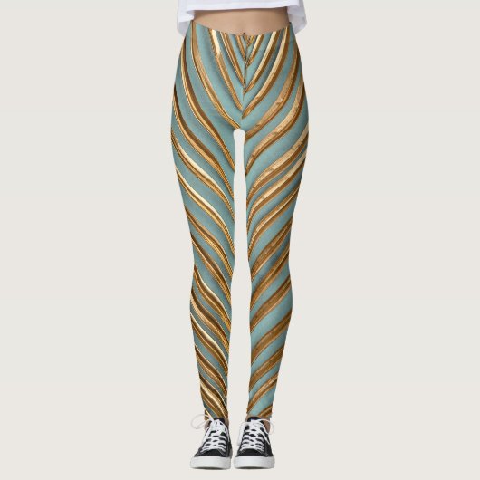 Goud geschilderd tropisch palmpatroon leggings (Voorkant)