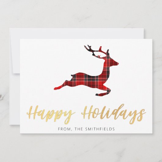 Goud geschilderde Buffalo geruite herten Kerstmis Feestdagenkaart (Voorkant)