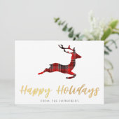 Goud geschilderde Buffalo geruite herten Kerstmis Feestdagenkaart (Staand voorkant)