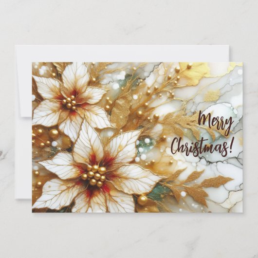 Goud geschilderde Poinsettia's 02 Feestdagenkaart (Voorkant)