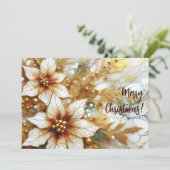 Goud geschilderde Poinsettia's 02 Feestdagenkaart (Staand voorkant)