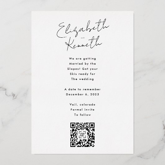 Goud - geschreven aangepaste QR-code foto slaat de Folie Uitnodiging (Achterkant)