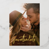 Goud geschreven, aangepaste, stijlvolle foto opsla folie uitnodiging (Voorkant)