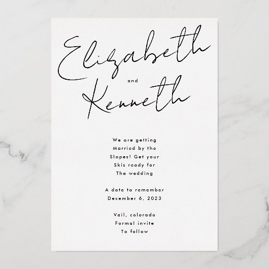 Goud geschreven eigen namen Foto opslaan Datum Folie Uitnodiging (Achterkant)