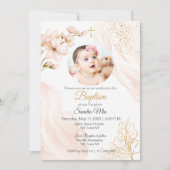 Goud Geslacht Neutraal met Foto Baptisme Uitnodigi Kaart (Voorkant)