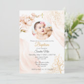 Goud Geslacht Neutraal met Foto Baptisme Uitnodigi Kaart (Staand voorkant)