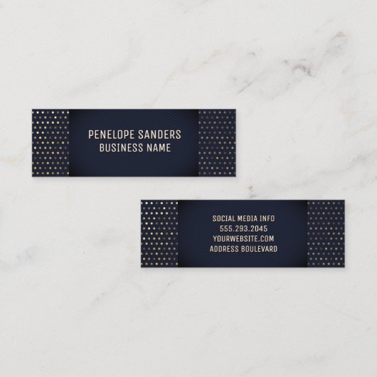 Goud gespikkeld patroon | Luxe donkerblauw Mini Visitekaartje (Voorkant / Achterkant)