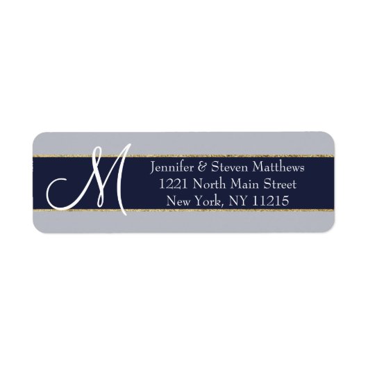 Goud Gestreept Blauw Monogram Initialen Naam Etike Etiket (Voorkant)