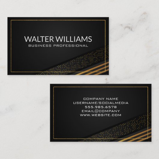 Goud gestreept | gespikkeld gouden zwart patroon visitekaartje (Voorkant / Achterkant)