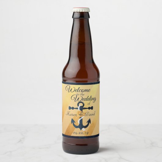 Goud gestreepte folie anchor bruiloft bier label bier etiket (Voorkant)