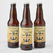 Goud gestreepte folie anchor bruiloft bier label etiket (Flessen)