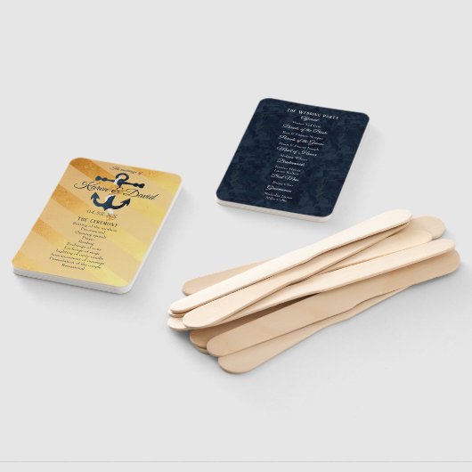 Goud gestreepte folie anker bruiloft programma han handwaaier (Niet-gemonteerd)